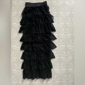 Black Lace & Silk Band Maxi Skirt Whimsigoth Dark Balletcore